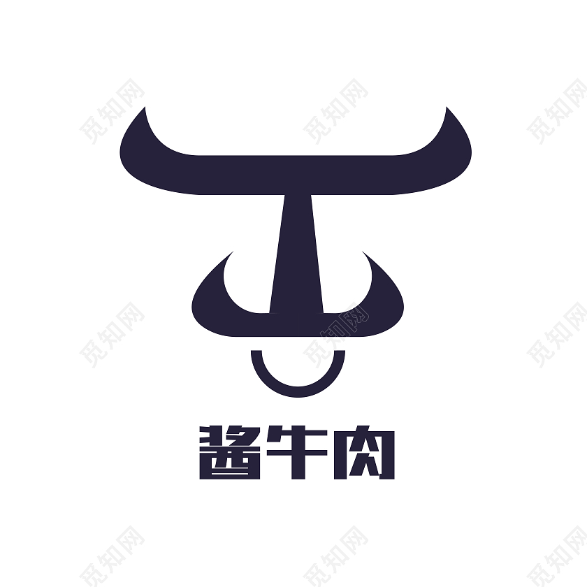 深蓝色卡通风酱牛肉logo食品logo