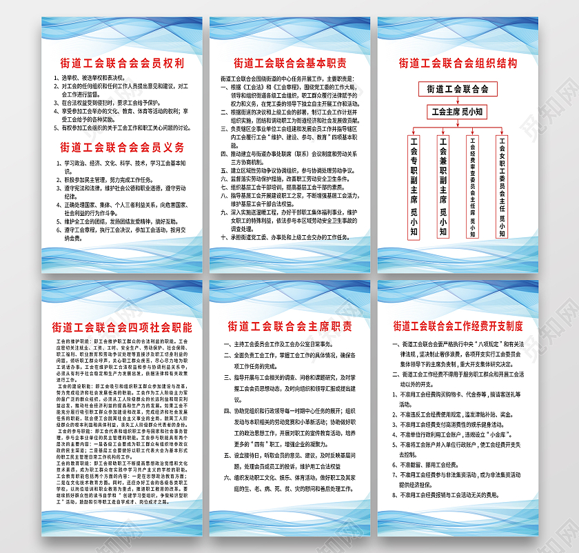 蓝色简洁街道工会制度宣传套图海报工会制度套图