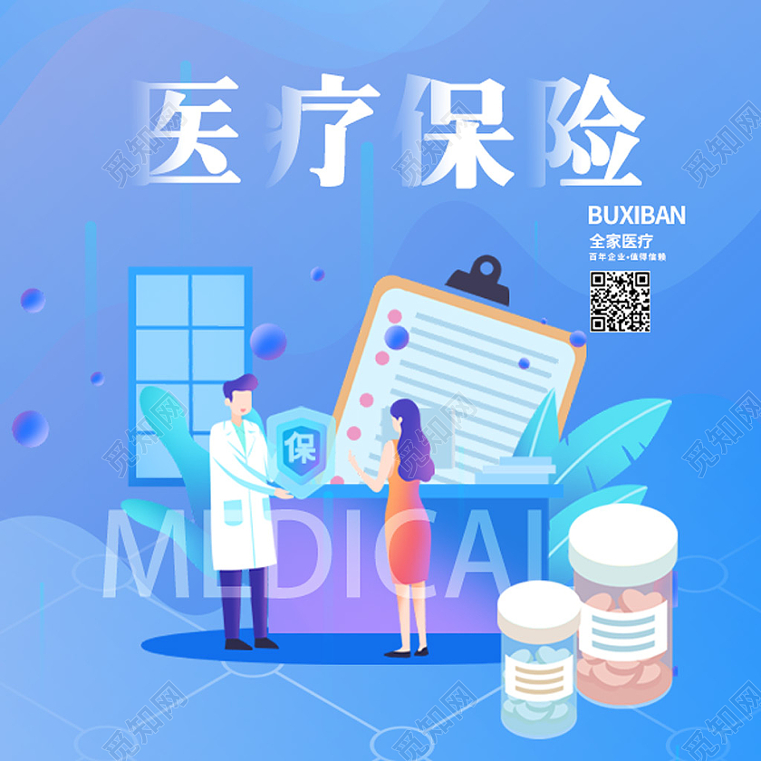 简约蓝色背景医疗保险微信公众号