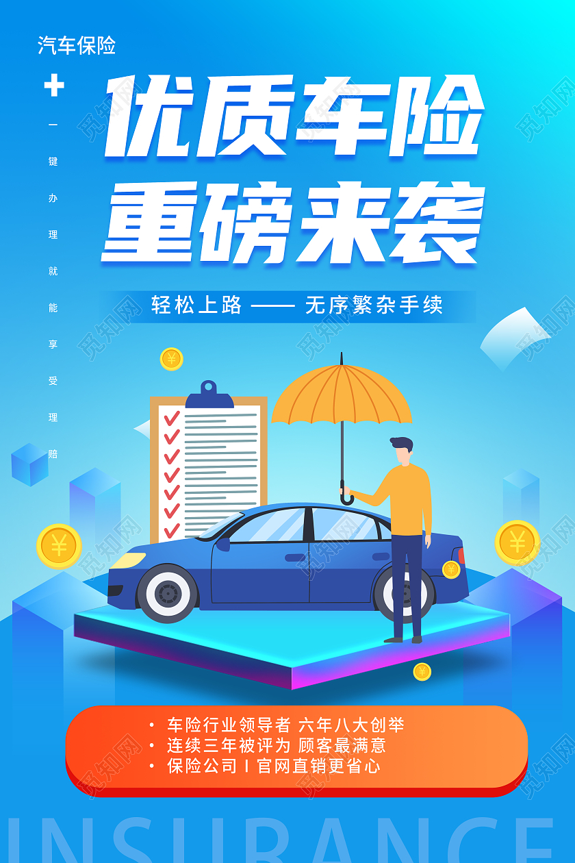 蓝色简约优质车险重磅来袭车辆保险海报