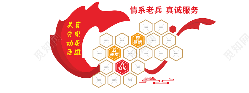 红色大气飘带风格退役军人风采文化墙退役军人文化墙