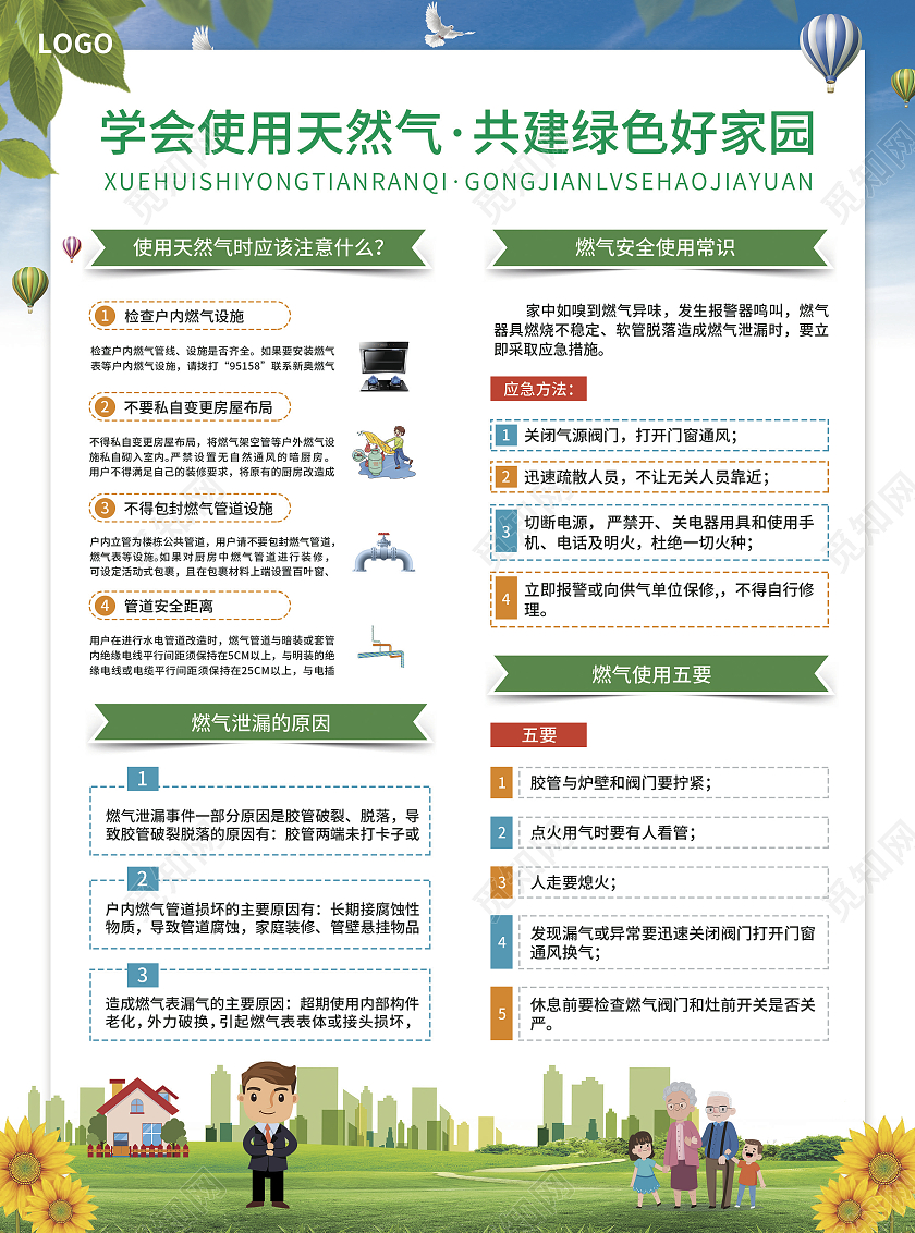绿色简约插画社区风燃气安全情系万家燃气安全宣传单