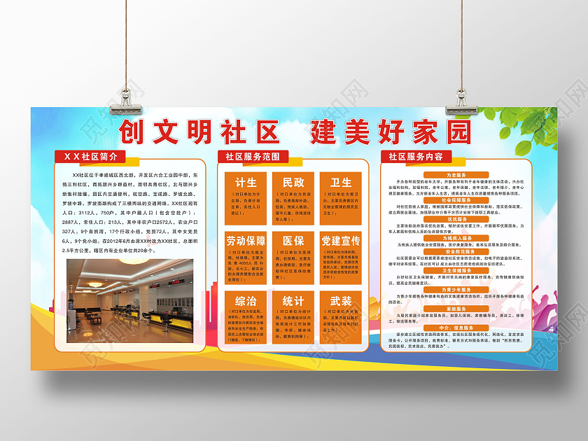 蓝色背景创文明社区建美好家园社区介绍展板社区宣传展板