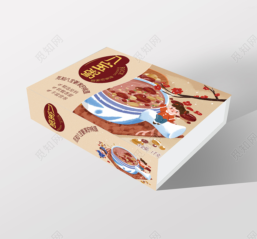 黄色卡通养生粥传统美食八宝粥包装
