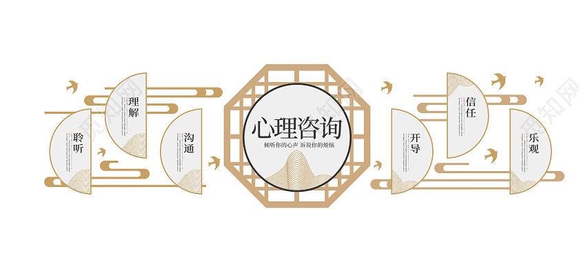 黄色简约新中式心理咨询健康文化墙背景心理咨询展板