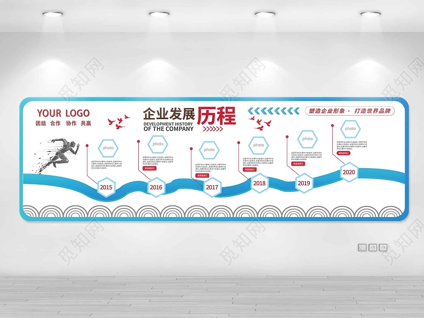 蓝色简约企业历程企业大事件发展时间文化墙背景大事记