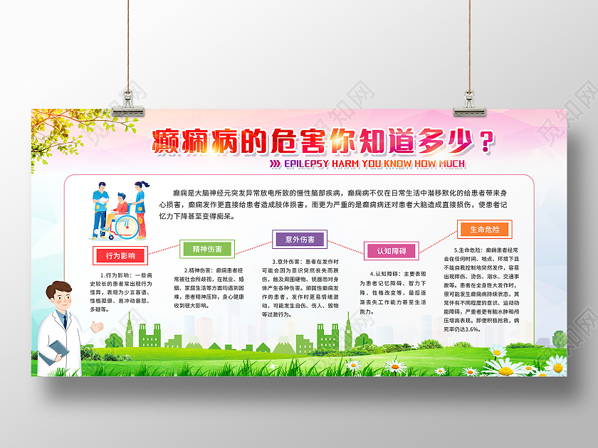 绿色简约癫痫病的危害医疗宣传展板