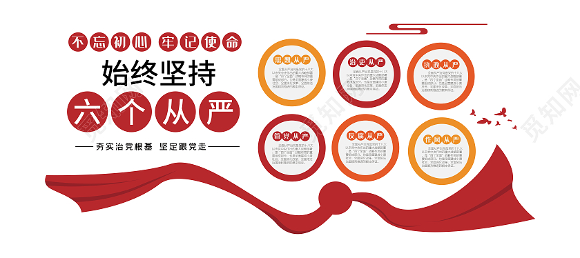红色简约党建六个从严内容知识文化墙背景六个从严文化墙
