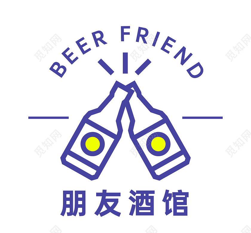 蓝色线条风插画风简约风酒吧LOGO酒吧logo