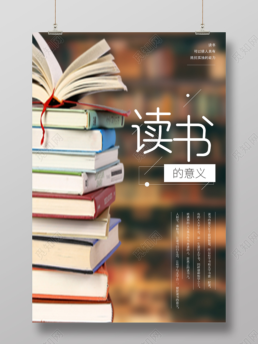 棕色简约读书的意义宣传海报读书的意义摄影图海报