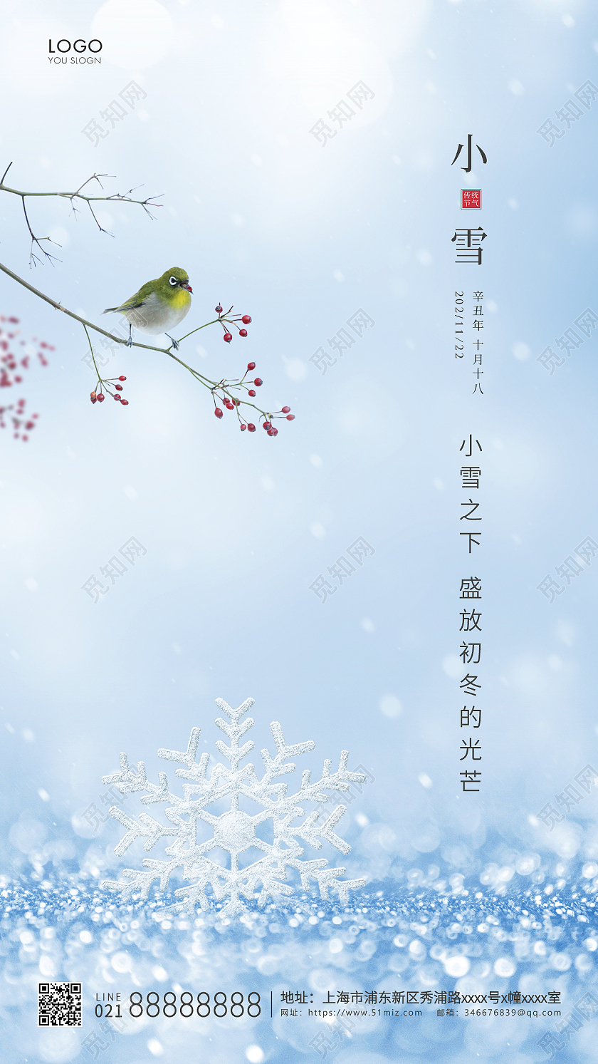 白色简约二十四节气小雪节气宣传ui手机海报