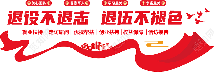 红色极简退役不退志退伍不褪色退役军人文化墙