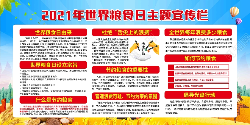 蓝色2021年世界粮食日主题宣传栏世界粮食日宣传栏