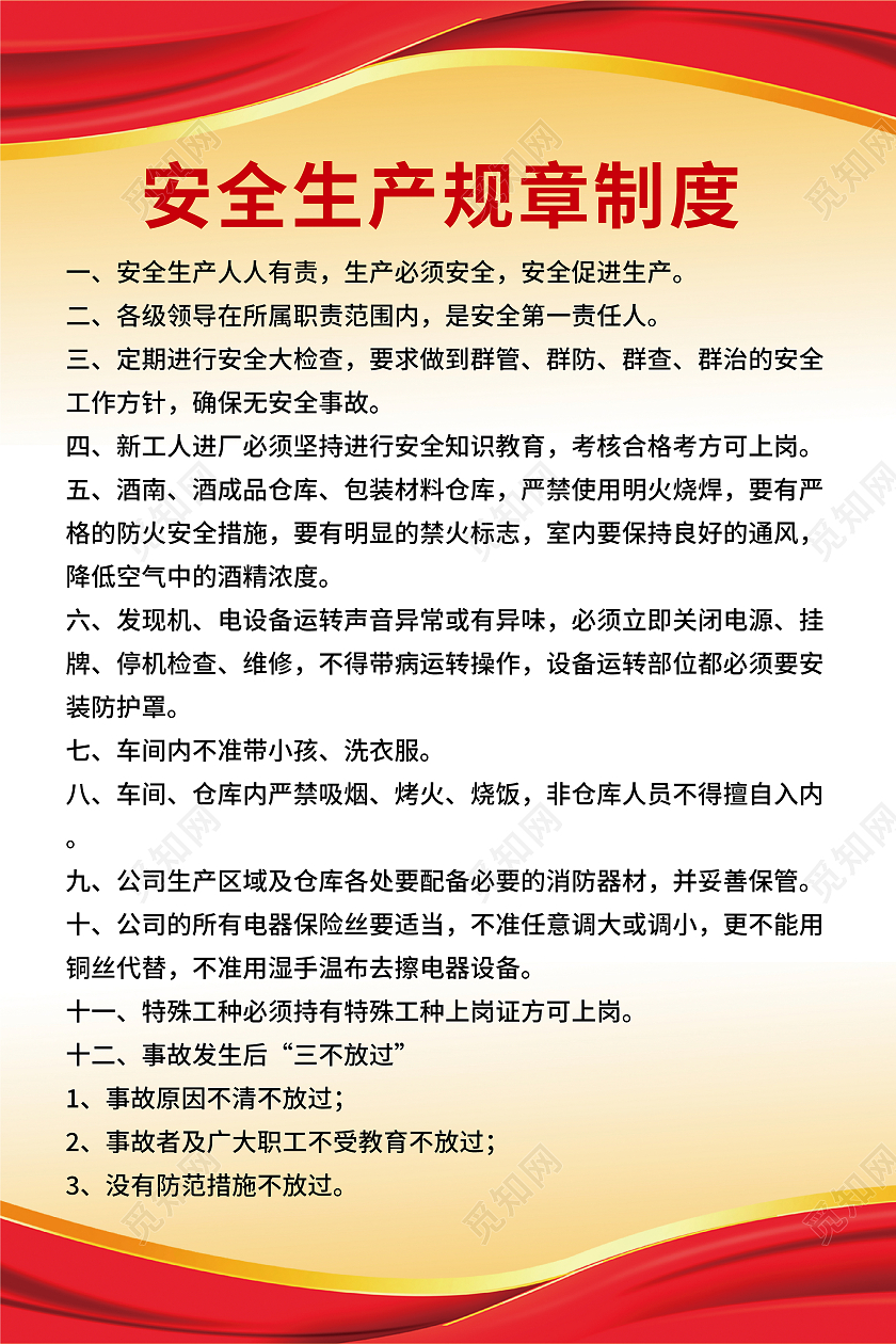 红色简约孟菲斯生产安全制度海报背景安全生产制度