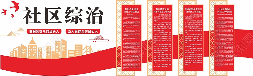 红色简约大气社区综合服务中心社区治理文化墙