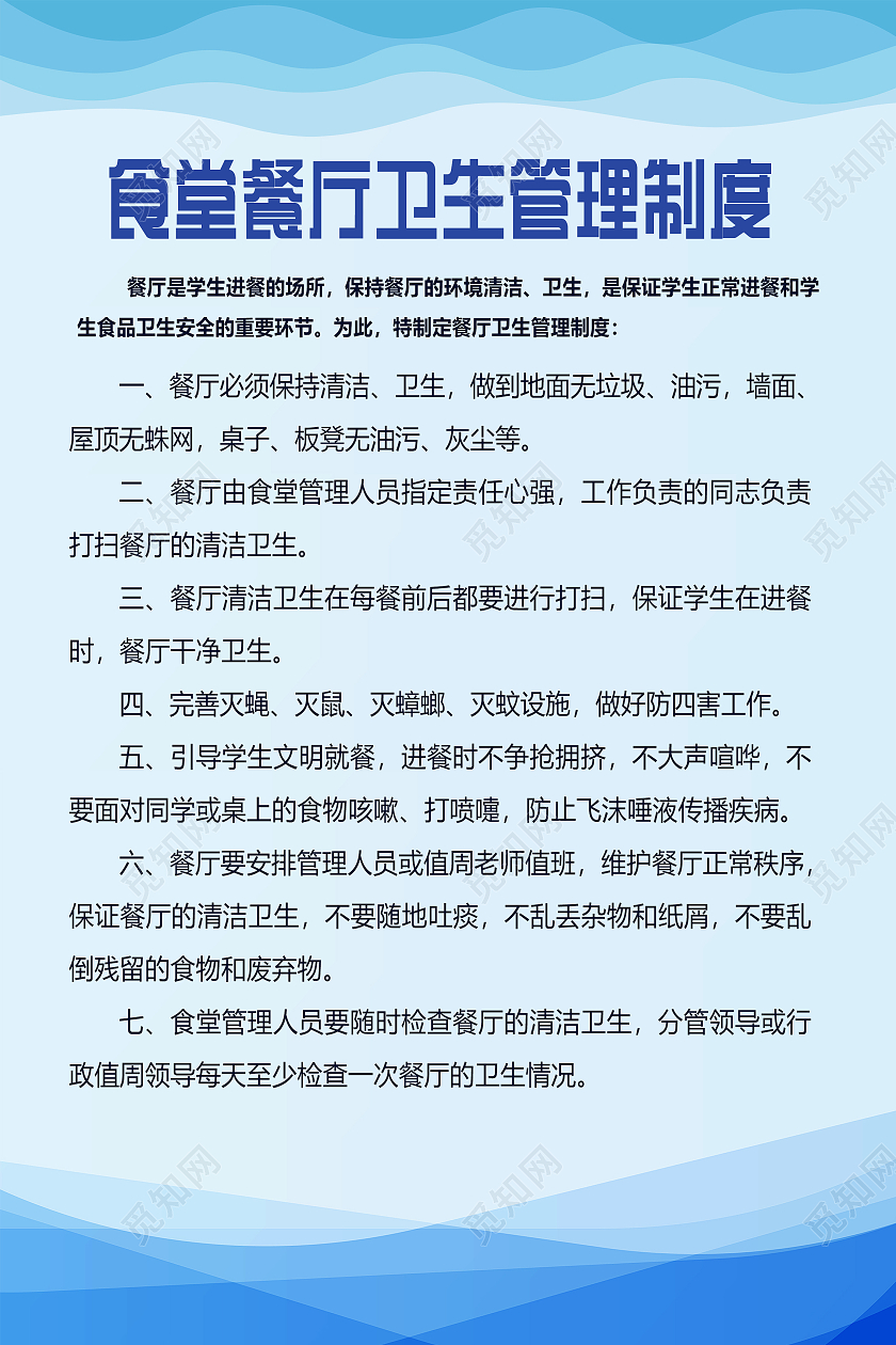 蓝色简约食堂管理制度海报
