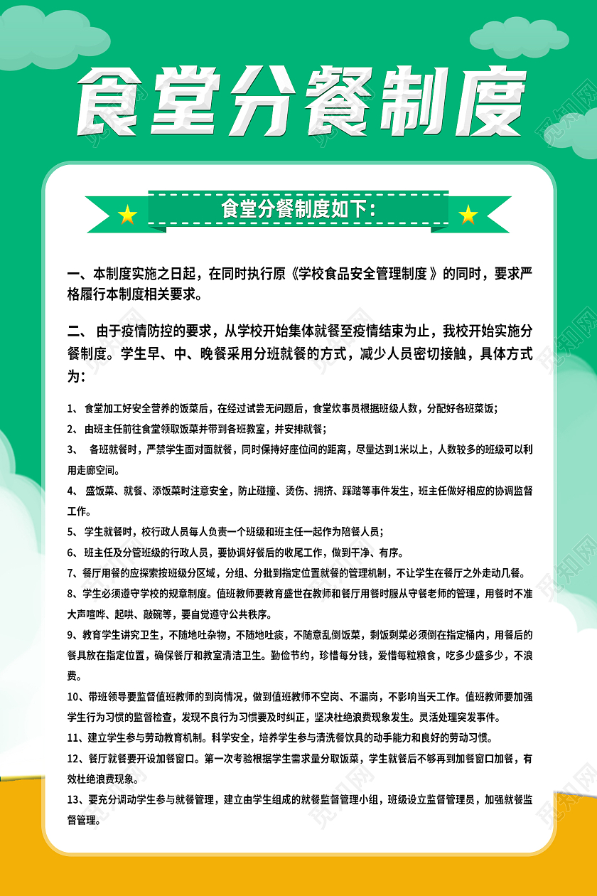 绿色简约食堂分餐制度食堂制度海报