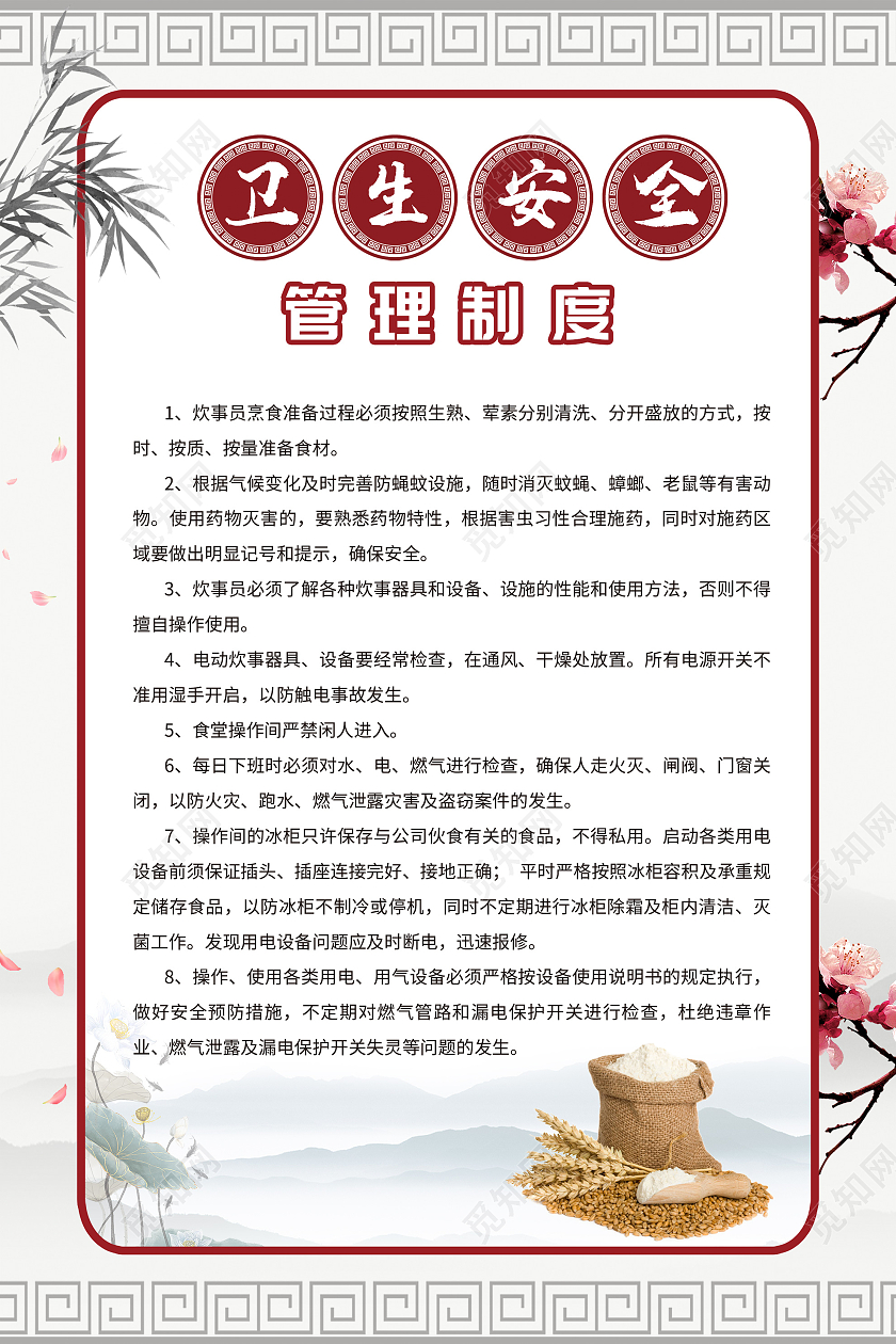 灰色水墨卫生安全管理制度宣传海报餐厅价目表