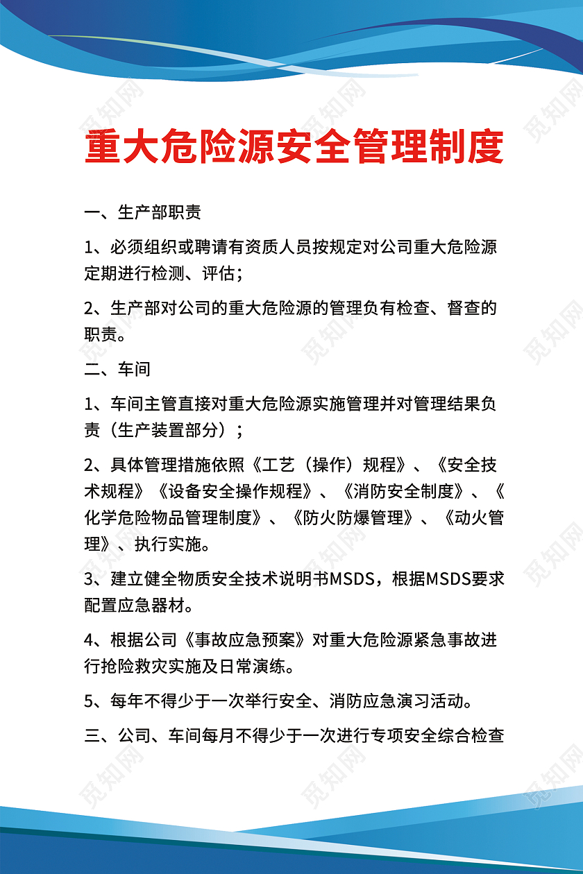 蓝色简约时尚大气安全生产规章制度海报安全生产制度