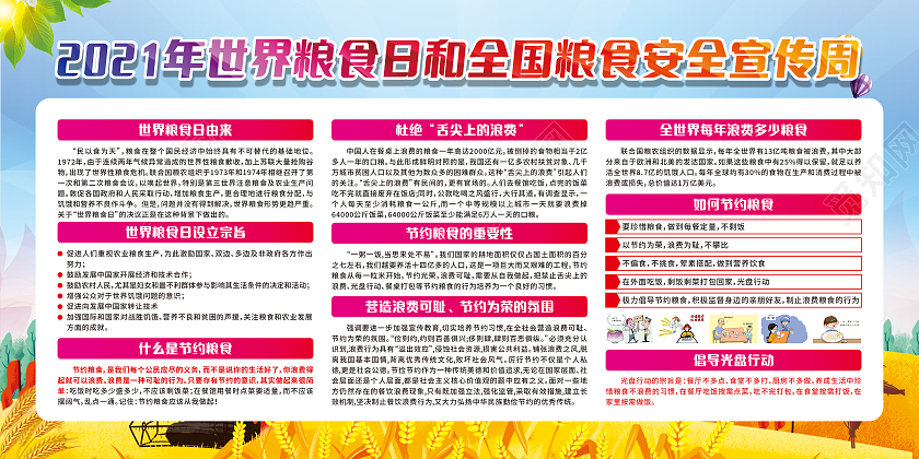 蓝色卡通第41个世界粮食日主题宣传日世界粮食日宣传栏
