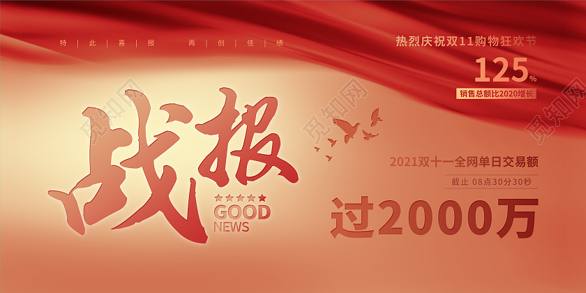 红金大气双十一促销战报宣传展板双十一战报