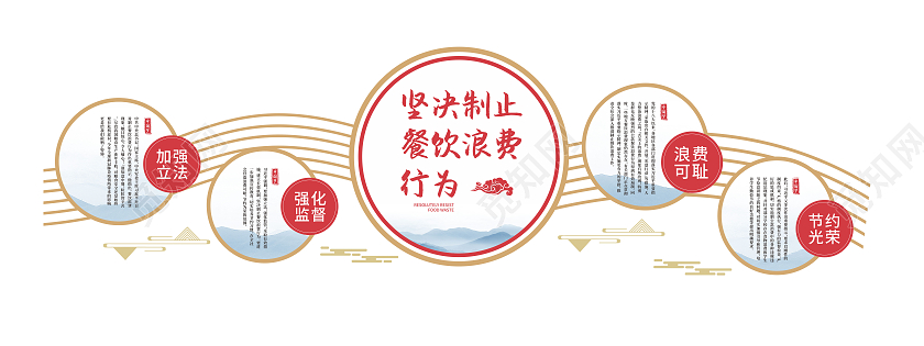 中式简约风格制止浪费珍惜粮食文化墙节约粮食文化墙