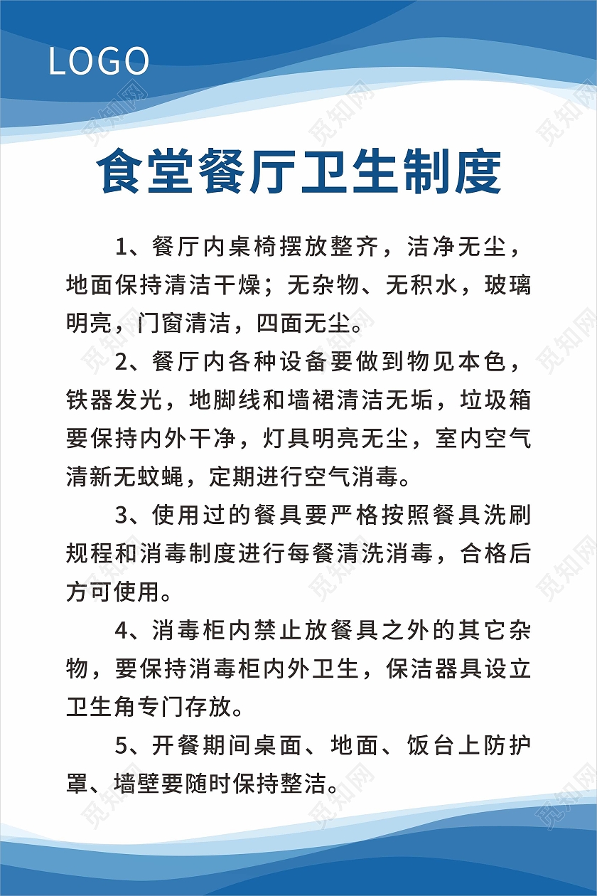 蓝色简约大气食堂餐厅卫生制度设计模板这就是街舞