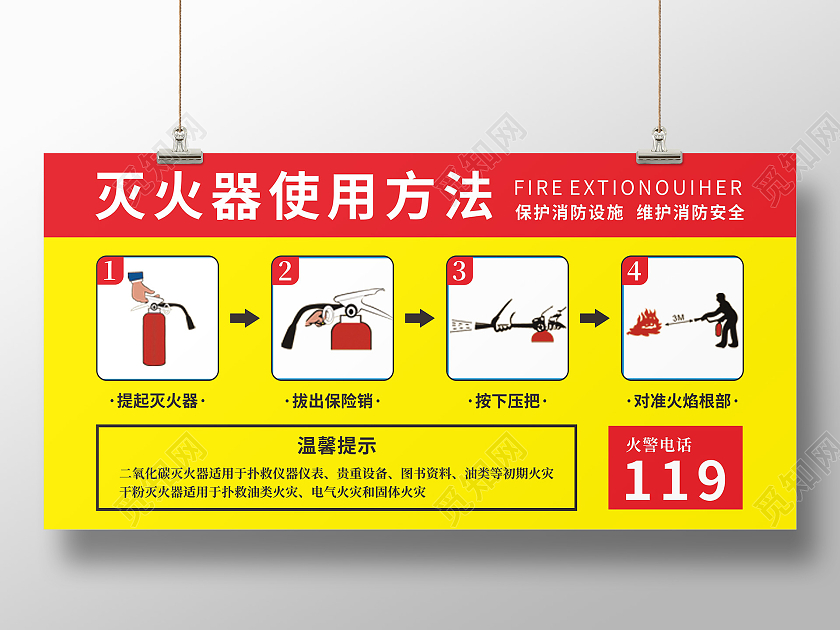 灭火器使用方法消防安全知识火警宣传展板