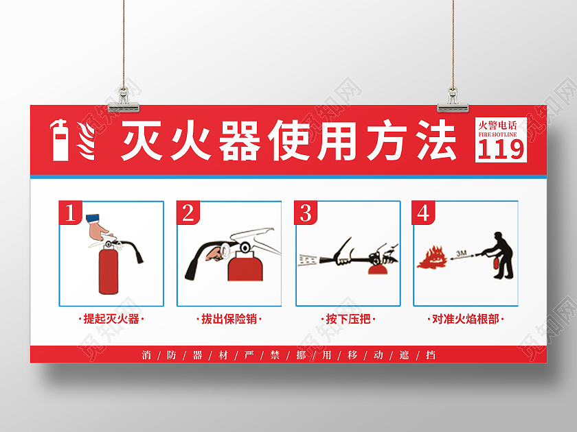 灭火器使用方法消防安全知识火警宣传展板