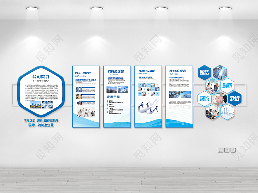 大气蓝色简约风格企业简介企业文化墙企业简介文化墙