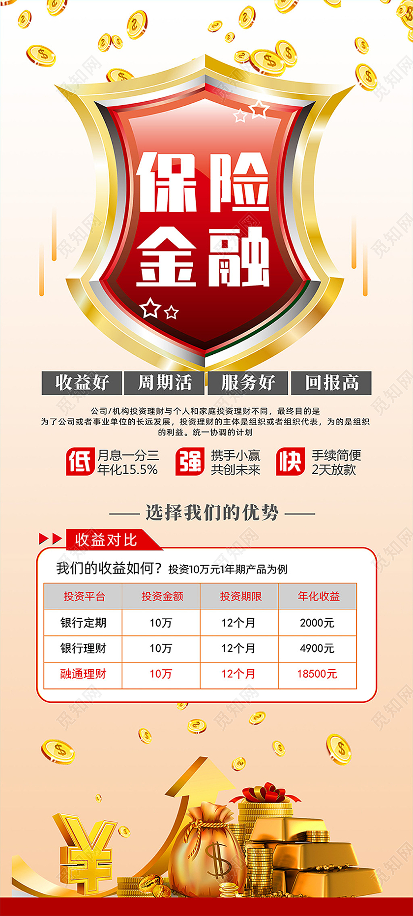 黄色简约财富金融保险金融保险展架