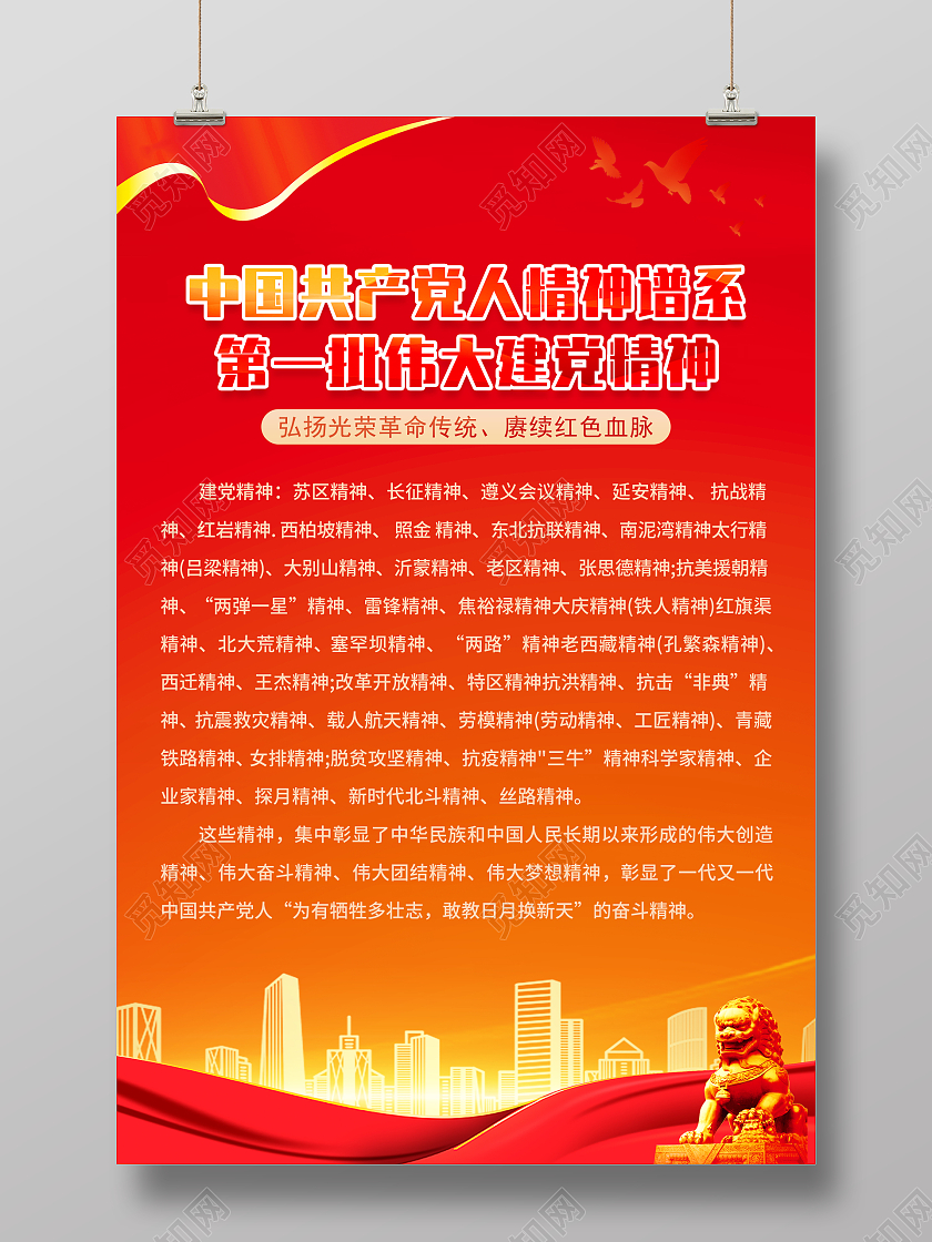 红色简约第一批伟大建党精神海报宣传图