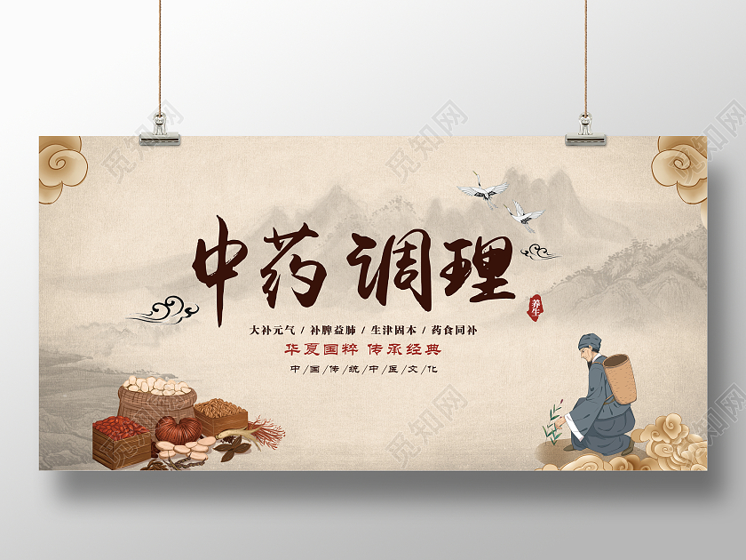 米色古风大气中药调理宣传展板中药展板中医展板