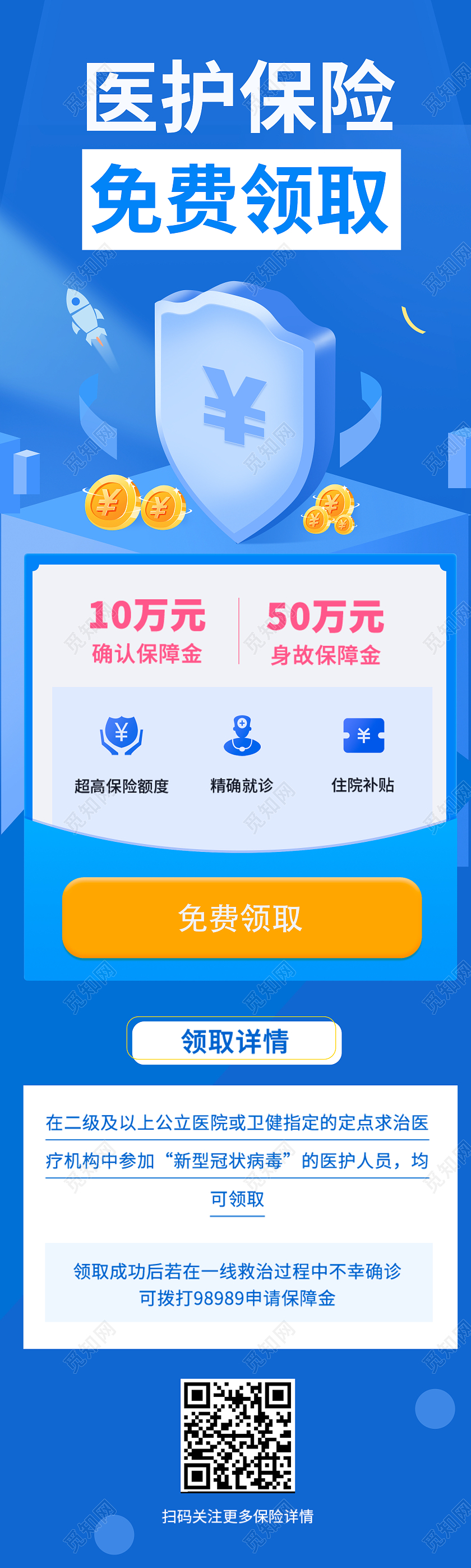 蓝色简约时尚大气医疗保险医生海报