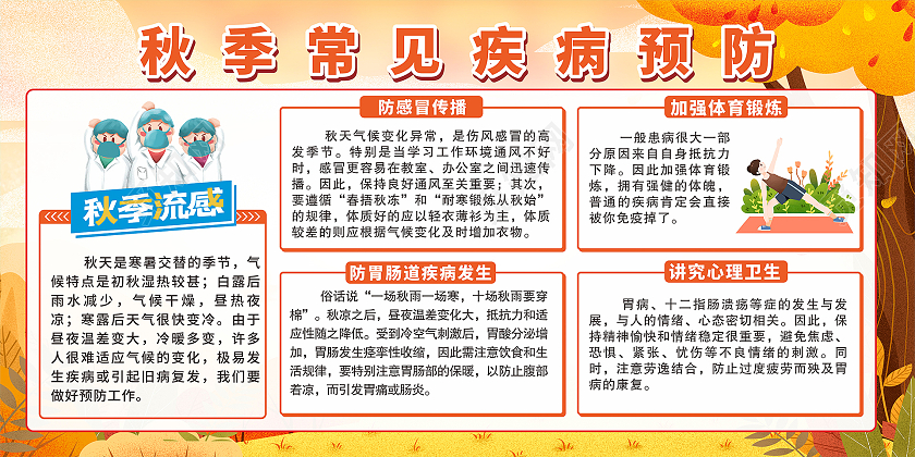 黄色简约大气秋季疾病预防知识宣传栏