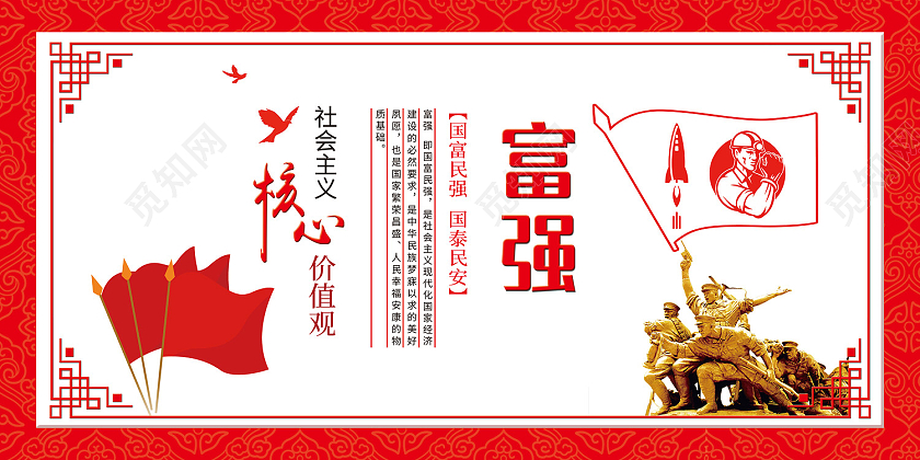 红色简约风社会主义核心价值观展板