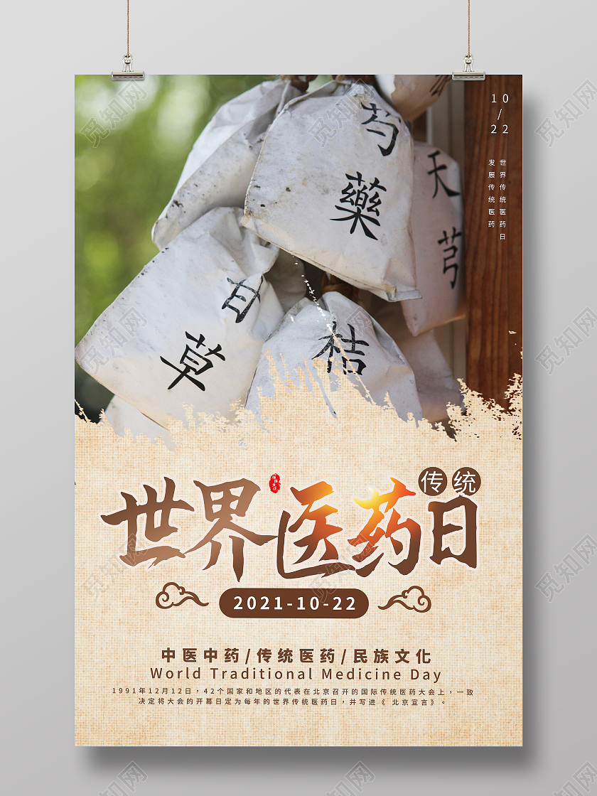 中国风古风中药世界医药日海报宣传世界传统医药日