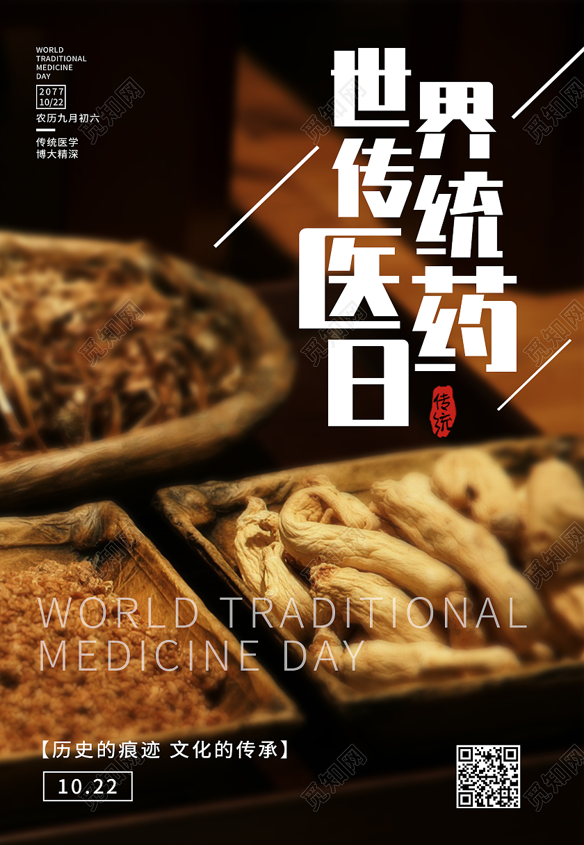 黑色简约世界传统医药日中药材海报背景