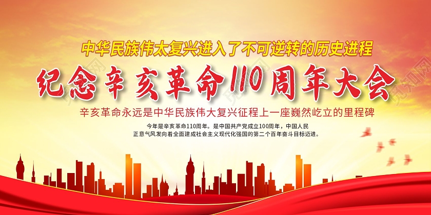 橙色大气辛亥革命110周年解读宣传栏