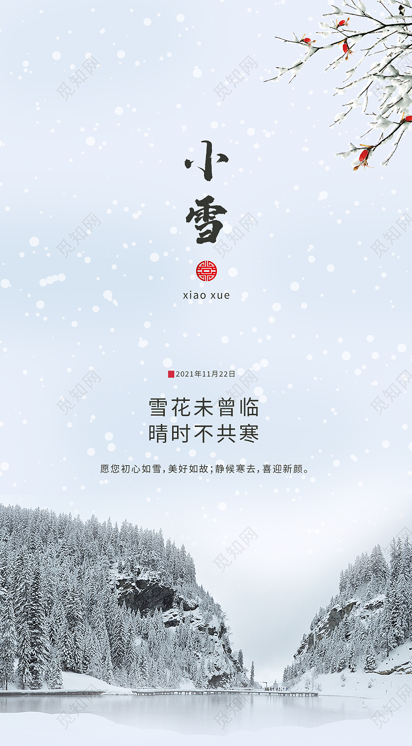 白色简约小雪24节气二十四节气UI手机海报地产小雪