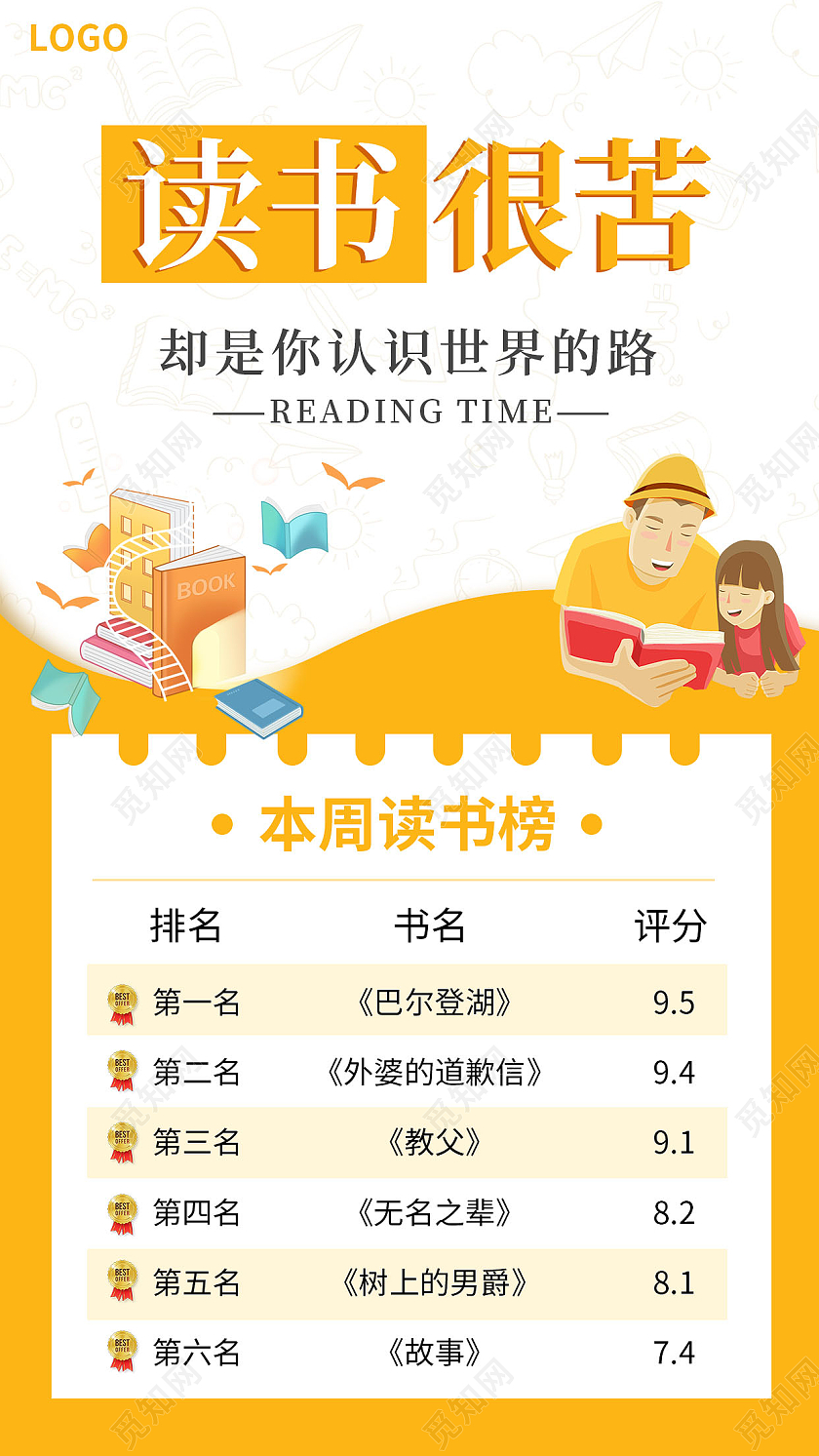 黄白色简约大气实景风读书排行榜读书ui手机文案海报读书手机文案海报