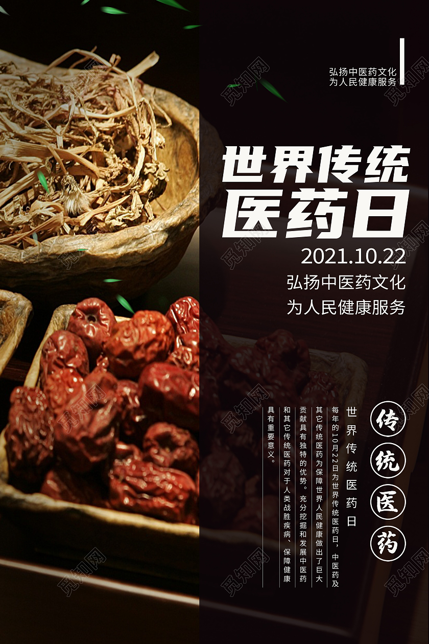 黑色简约医药日药材世界传统医药日海报