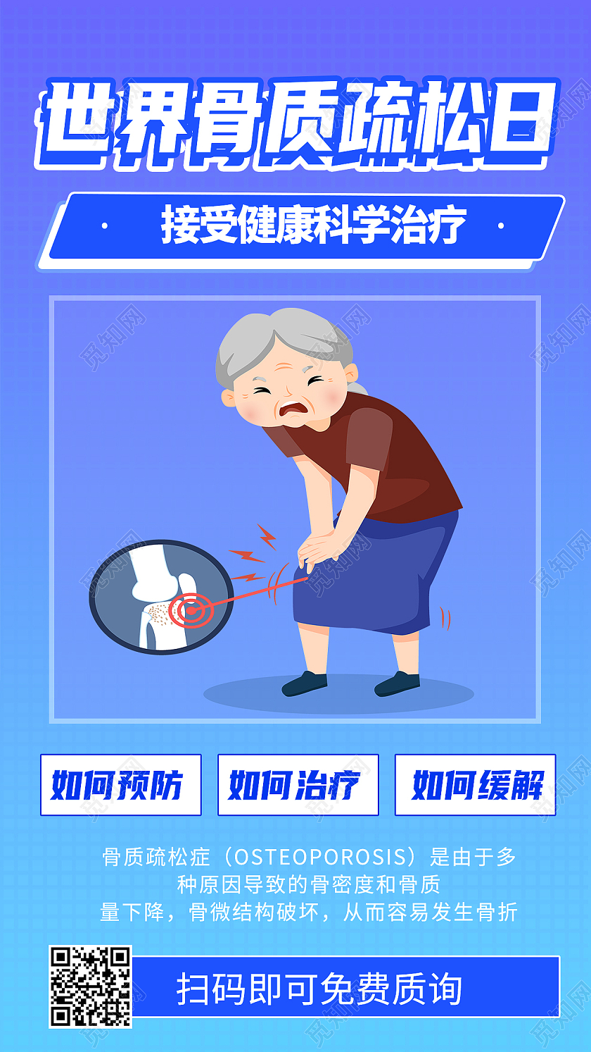 蓝色简约世界骨质疏松日手机海报