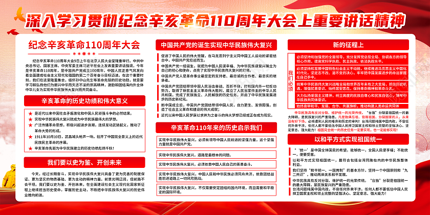 粉色风格学习解读纪念辛亥革命110周年大会讲话宣传栏辛亥革命110周年解读宣传栏