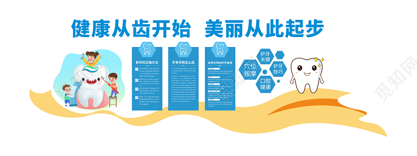 大气蓝色风格关爱牙齿健康知识文化墙牙科文化墙