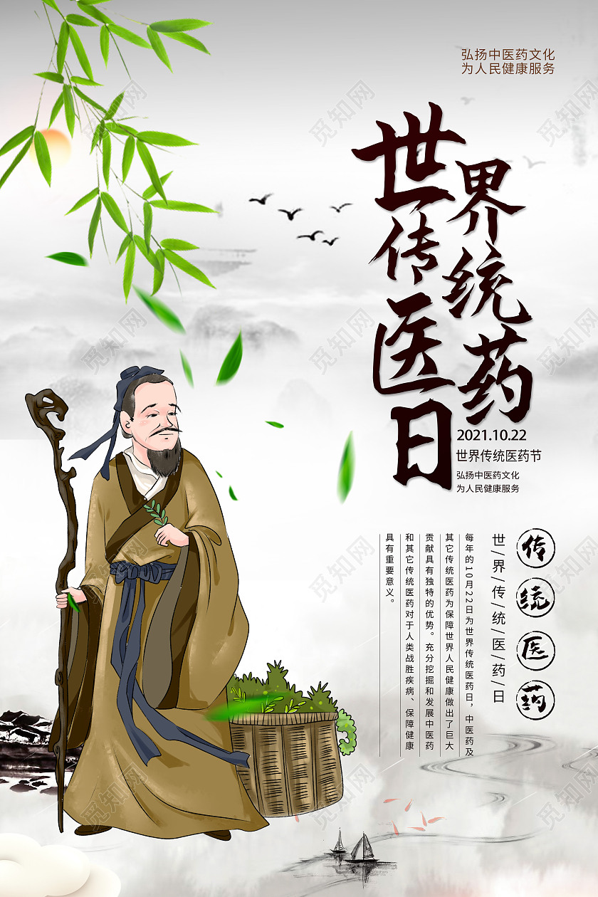 中国风古风中药世界医药日海报宣传世界传统医药日