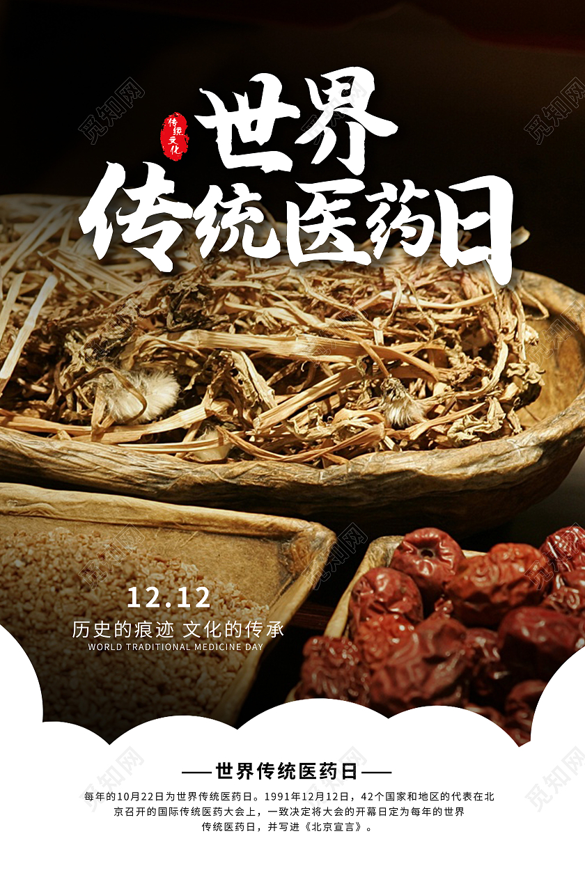 白色简约 中药 医药日 海报 宣传 世界传统医药日