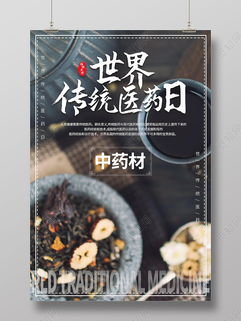 摄像简约 中药 医药日 海报 宣传 世界传统医药日