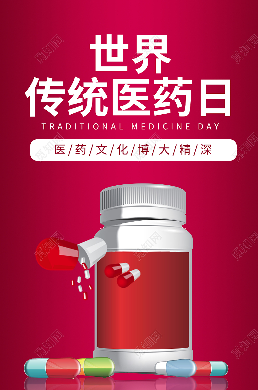 红色简约中药医药日海报宣传世界传统医药日
