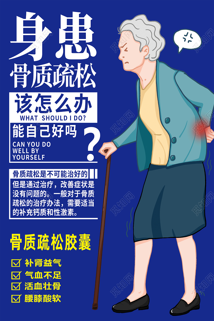 蓝色卡通身患骨质疏松该怎么办世界骨质疏松日海报